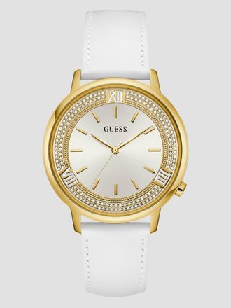 Guess Gold-Tone and White Analog Watch
