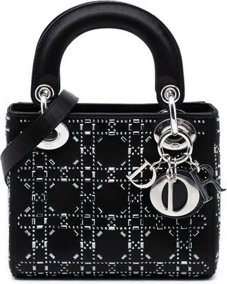 Dior Pre-owned Dior Mini Satin Cannage Crystal Embellished Lady Dior Ladies N030I1ATC54QEXWH