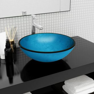 Berkfield Home Basin Tempered Glass 42x14 cm Blue