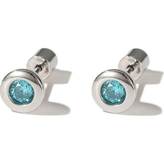 Classicharms Aurora Bezel Set Solitaire Stud Earrings in Silver/aquamarine at Nordstrom