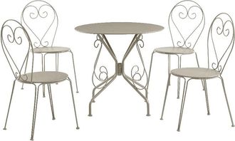 Vente-Unique Comedor de jard&iacute;n de metal tipo hierro forjado: una mesa y 4 sillas apilables - Beige - GUERMANTES