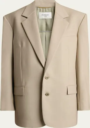 Saint Laurent Single-Breasted Oversized Wool-Silk Blazer Jacket