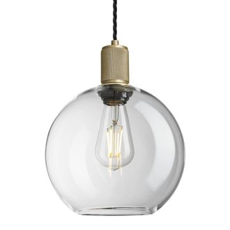 Industville Knurled Glass Globe Pendant Light - 9 Inch - Clear in Metallic Gold | Size: 9 inches