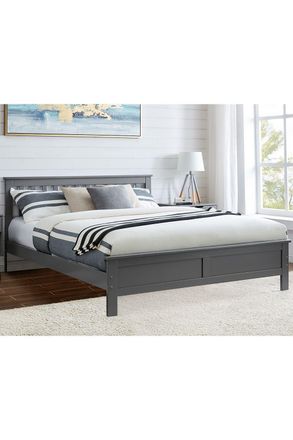 Furniturebox Azure Grey Wooden Solid Pine Quality Double Bed Frame (Double Bed Frame Only) Modern Simple Design