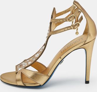 Loriblu Gold Leather Crystal Embellished Ankle Strap Sandals