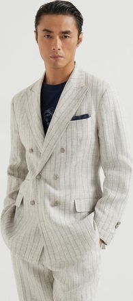 Brunello Cucinelli Chalk stripe twill blazer in Light Grey at Nordstrom, Size 52 It