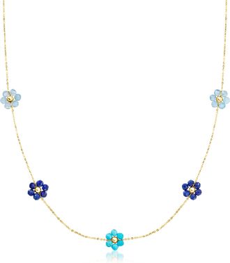 RS Pure by Ross-Simons Multi-Gemstone Bead Flower Necklace in 14kt Yellow Gold
