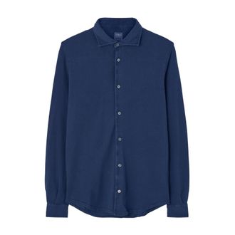 Fedeli Casual Shirts, male, Blue, 2XL, Blue Pique Shirt