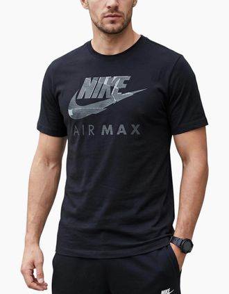 Nike Mens NIKE AIR MAX Mens T Shirt Athletic Cut Cotton Crew Neck Summer Retro Casual Tee - Black - Size: 38/Regular