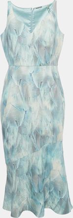 Elie Tahari Blue Printed Crepe Sleeveless Yirma Midi Dress