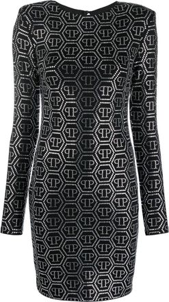 Philipp Plein sequin-embellished monogram mini dress - women - Polyester - L - Black