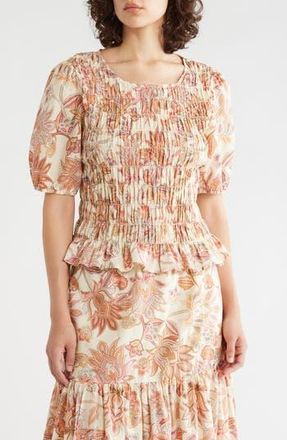 Sanctuary Nanette Paisley Puff Sleeve Smocked Cotton Top in Soul Garden Pink at Nordstrom Rack, Size X-Small
