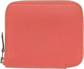 Herm&egrave;s Rose Jaipur Epsom Leather Silk Coin Purse/Coin Case (Pre-Owned)