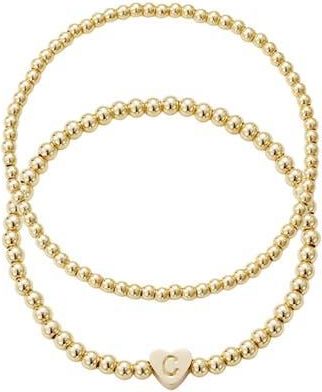Adornia Initial Heart Charm Beaded Chain Bracelet Set in Gold-C at Nordstrom Rack
