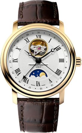 Frederique Constant Classics Heartbeat Moon Phase Leather Strap Watch, 40mm in Gold-Tone at Nordstrom