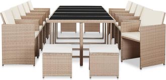 vidaXL Set Comedor De Jard&iacute;n 15 Piezas Y Cojines Rat&aacute;n Sint&eacute;tico Beige