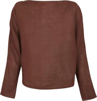 Cortana Ramie Top met Lange Japanse Mouwen en Boot Hals - Dames - Blouses - Rood - 2XS - Overhemden