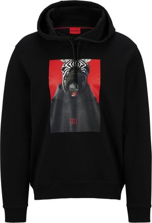 HUGO BOSS Hugo Mens Graphic Hooded Neck Long Sleeve Sweatshirt in Black - Size X-Small