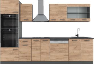 Vicco Mueble De Cocina R-line, Oro Power Roble/antracita, 300 Cm Con Armario Alto, Et Antracita