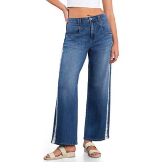 HINT OF BLU Dasis Chain Inset Barrel Leg Jeans in Emma Blue at Nordstrom, Size 26