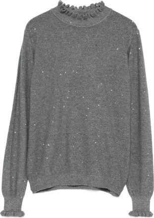 Dixie ruffled-neck sweater - women - Viscose/Polyester/Polyamide/Metal - M - Grey