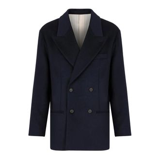 Emporio Armani Blazers, male, Blue, XL, Blue Wool Double-Breasted Blazer