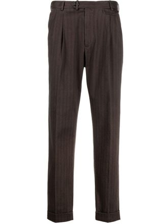 Dell'Oglio herringbone cotton-blend tapered trousers - Brown