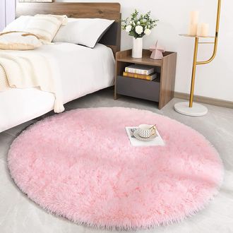 OEM Alfombra Redonda De Pelo Largo Ultrasuave De 150 &times; 150 Cm, Color Rosa, Ideal Para Sal&oacute;n O Dormitorio Infantil