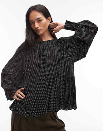 & Other Stories Blusa voluminosa in chiffon nero a pois bianchi