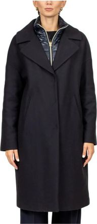 Herno Blauwe wollen jas met verwijderbare puffer - Dames - Mantel - Blauw - 2XL - Wol - Jassen
