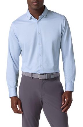 Mizzen+Main Halyard Trim Fit Solid Textured Knit Button-Up Shirt in Cloud Blue Peter Gingham at Nordstrom, Size Xx-Large