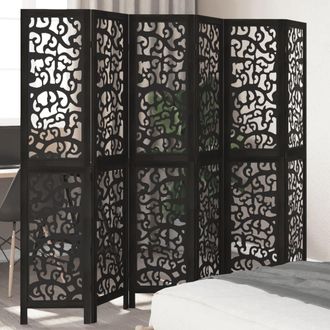Berkfield Home Room Divider 6 Panels Black Solid Wood Paulownia