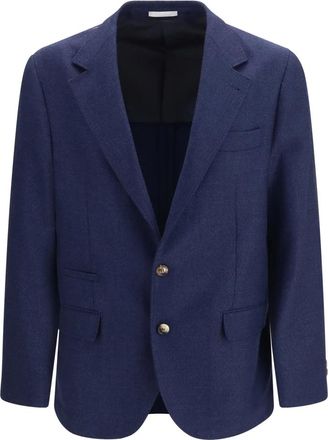 Brunello Cucinelli Blazer in Lana a Bottone Singolo - - Jackets - Uomo - Blu - L