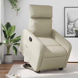 vidaXL Sill&oacute;n Reclinable Elevable Cuero Artificial Color Crema Vidaxl