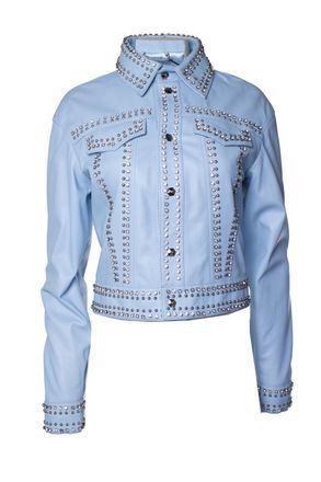 Philipp Plein Philipp Plein, light blue leather jacket with studs
