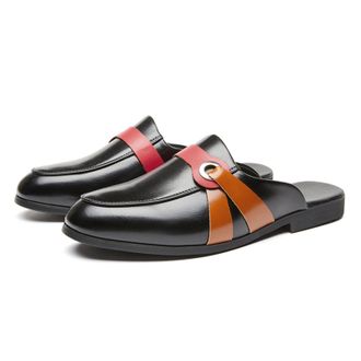 Generic Mens Slippers Fashion Slip-On Loafers Leather Formal Wear Casual Open Back Sandals (Black,6.5)