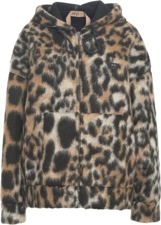 N°21 Oversized Faux Fur Jacket With Animal Print And Drawstring Hood
