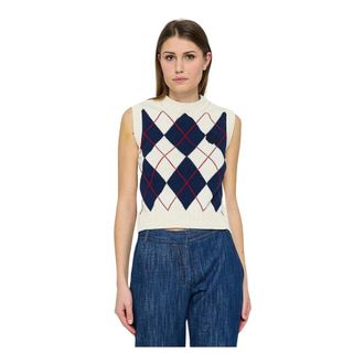 Ermanno Scervino Mouwloze Truien - Diamant en Kant Gilet - Dames - Ronde hals truien - Wit - S - Katoen - Truien & Vesten