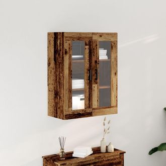 Berkfield Home Wall-Mounted Cabinet with Glass Doors - Old Wood - 69.5x34x90 cm in Brown