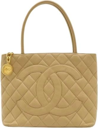 Chanel Pre-owned Tote Bags, female, Beige, Size: ONE SIZE Pre-owned Matelasse Caviar Leather Tote Bag