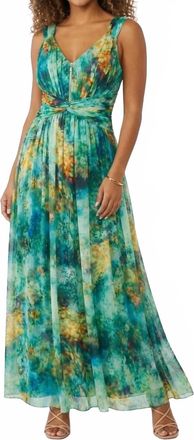 London Times Womens Abstract Watercolor Maxi Dress In Green Gold