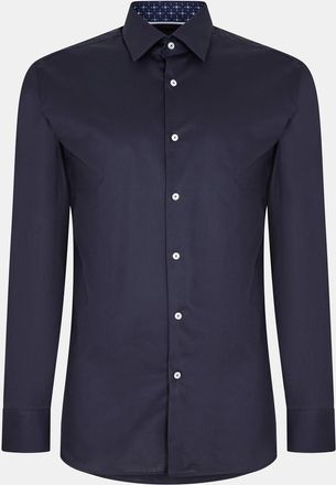 HUGO BOSS Mens Button Placket Point Collar Long Sleeve Oxford Shirt in Dark Blue - Size 16.5 inch
