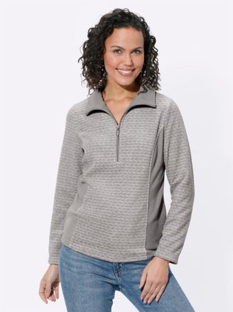 Casual Looks Fleeceshirt CASUAL LOOKS Fleece-Shirt, Damen, Gr. 36, grau (hellgrau, steingrau), 100% Polyester, gemustert, mehrfarbig, Shirts Fleeceshirt