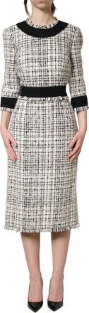 Dolce & Gabbana Womens Black White Tweed Sheath A-Line Midi Dress And
