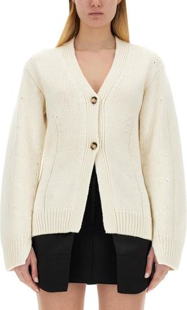 Helmut Lang White Knitted V Neck Cardigan