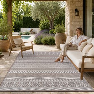 Paco Home Paco Home - Alfombra Exterior Interior Balc&oacute;n Terraza Cocina Motivo Boho &Eacute;tnico Moderno 160x220 Cm, Beige