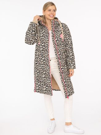 Zwillingsherz Steppmantel ZWILLINGSHERZ Allover Leo, Damen, Gr. XXL, beige, Obermaterial: 100% Polyester, M&auml;ntel Steppmantel, mit pinken Zippern, Kapuze und Taschen