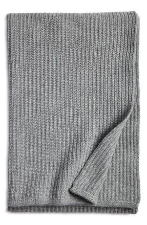 Nordstrom Rib Wool & Cashmere Throw Blanket in Grey Dove Heather at Nordstrom Rack
