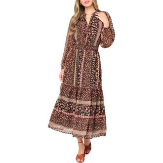 Gibsonlook The Leyla Floral Print Long Sleeve Maxi Dress in Multi Spice Border Print at Nordstrom Rack, Size Xx-Small