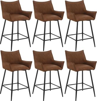 Woltu 6x Taburetes De Bar Modernos En Pu Con Asiento Acolchado Suave Reposabrazos Respaldo Y Base De Reposapi&eacute;s De Metal Para Comedor Cocina Marrone - Woltu
